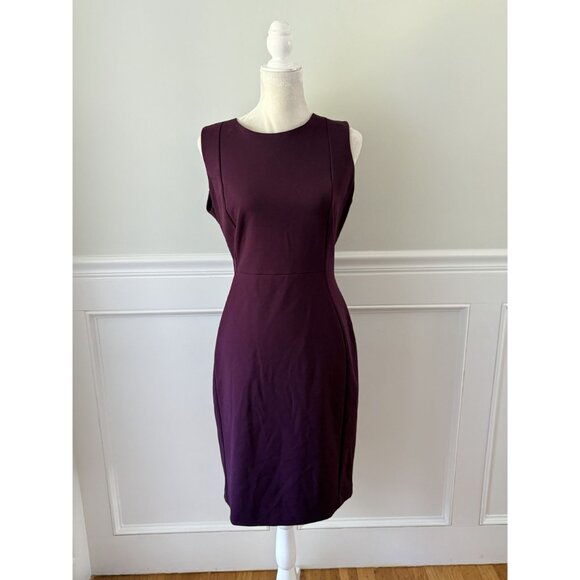 Calvin Klein Sleeveless Maroon Sheath Dress With Back Zipper & Fitted Silhouette - Picture 4 of 7